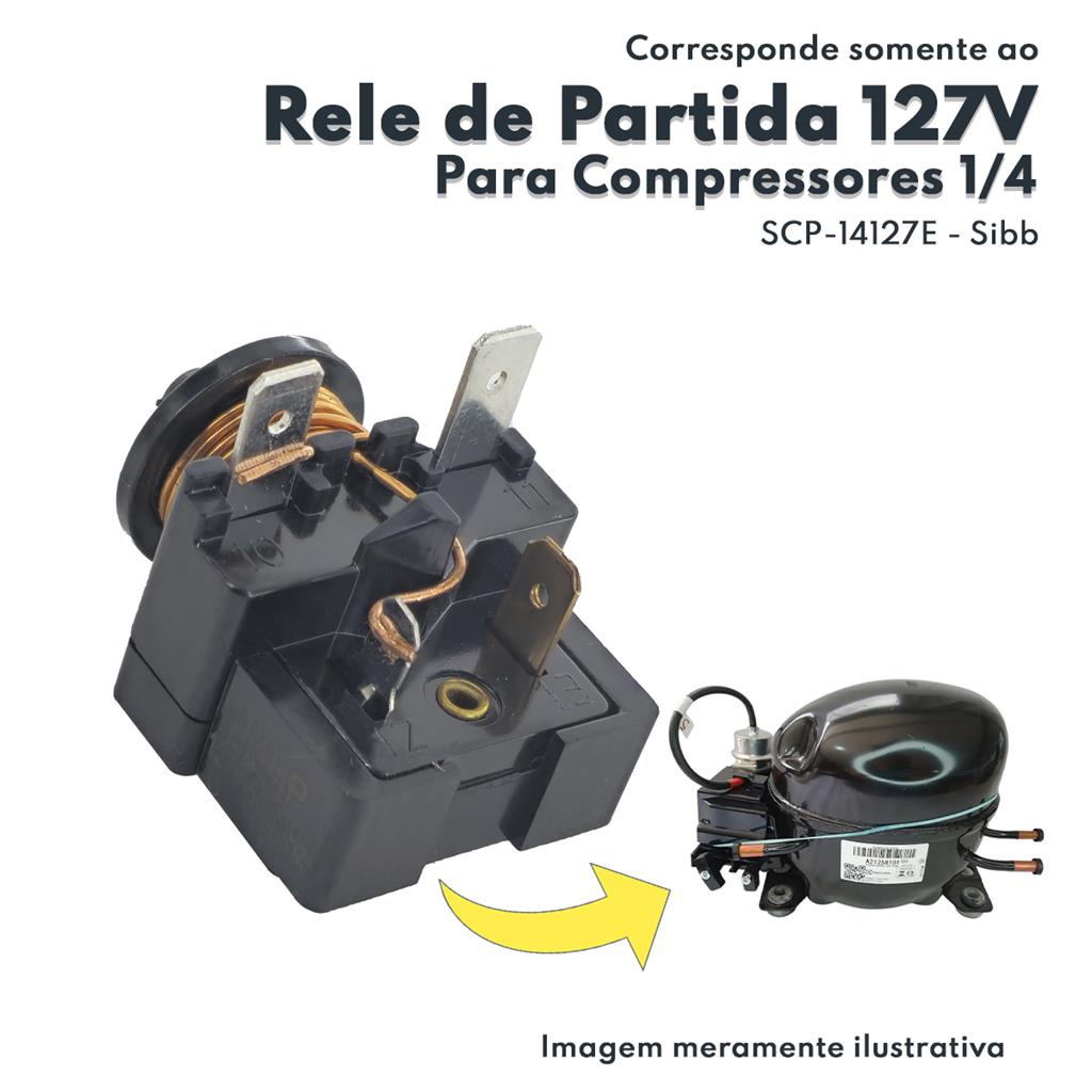 Rele de Partida 1/4 127V 50/60HZ 4 Terminais Para Compressores Sibb SCP-14127-E Aplicavel em Geladeiras Freezers e Expositores Rele PTC 1/4 127V 4 Pinos