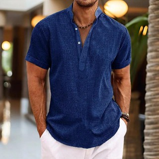 Camisas De Manga Curta Casuais Masculinas Rua Cor Pura