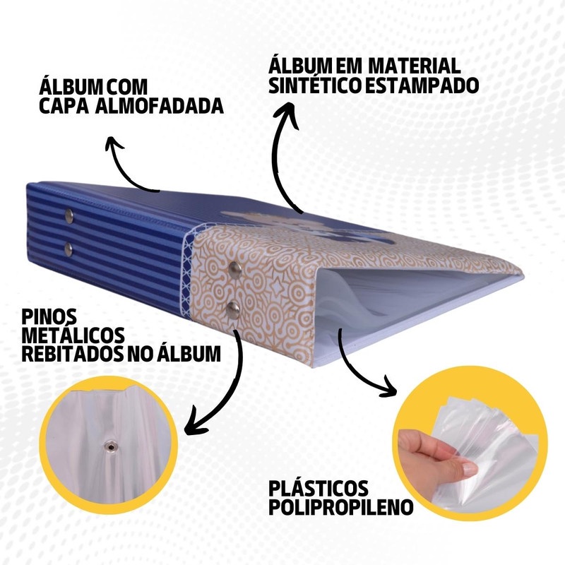 Álbum Fotográfico 160 Fotos 15x21 URSO ESCUDO Bebê Infantil Coroa Mensal Newborn