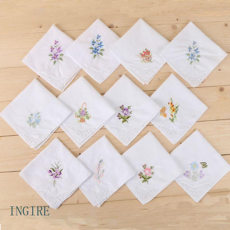ING 3Pcs Set Lenço Quadrado Branco Básico Floral Bordado Bolso Hanky em Oferta na Shopee