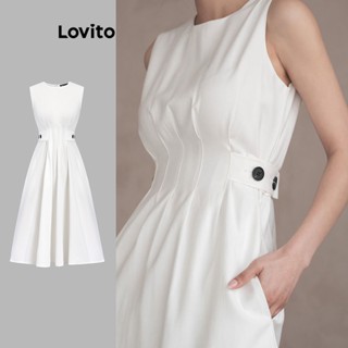 Lovito Elegante Vestido com Botões Plissados para Mulheres L74ED183
