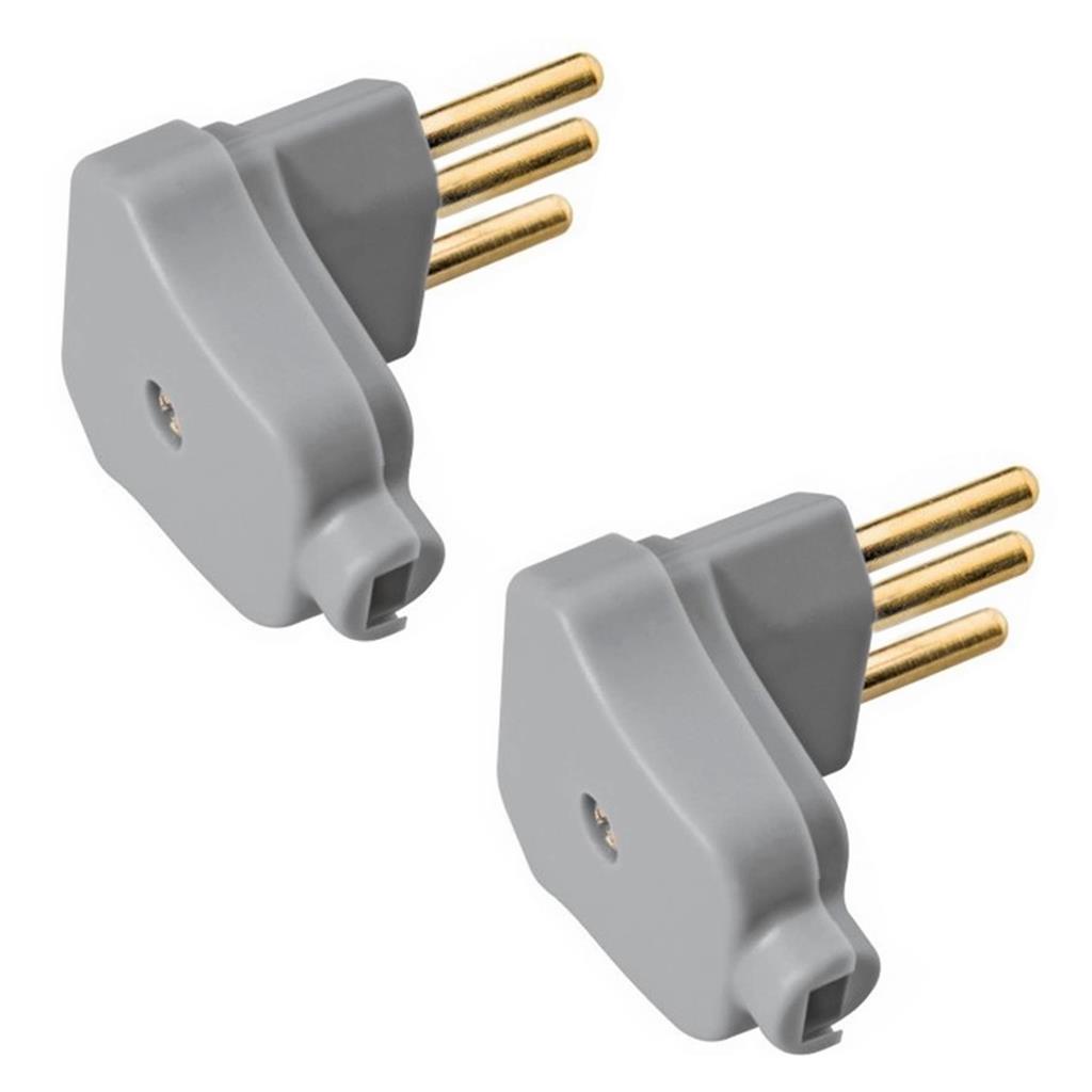 Kit 2 Plugues Machos 2P+T 20A 250V Cinza 90? Prensa Cabo