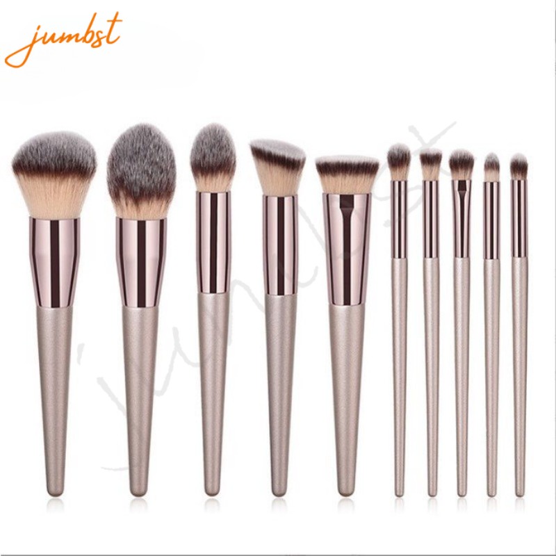 10pcs Champagne Kabuki Style Makeup Brush Set , Conjunto De Escovas De Maquiagem , Foundation , Sombra Dos Olhos Ou Rouge , Aparelhos De Beleza