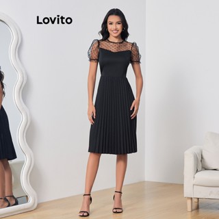 Lovito Vestido Feminino Elegante Com Estrutura De Malha Lisa E Contrastante LBL07210