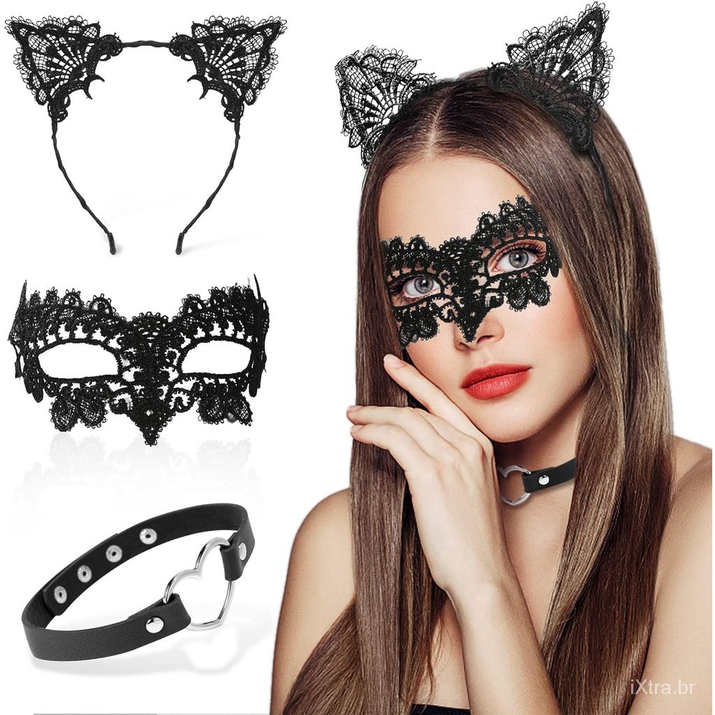 Renda Máscara Masquerade para As Mulheres, Máscara Gato Máscara Mulher Gato Traje Acessórios para Mulheres para Festa em Oferta na Shopee