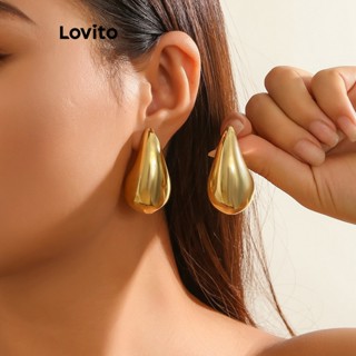 Lovito Brincos Geométricos Casuais De Metal Liso Para Mulheres LCS05070
