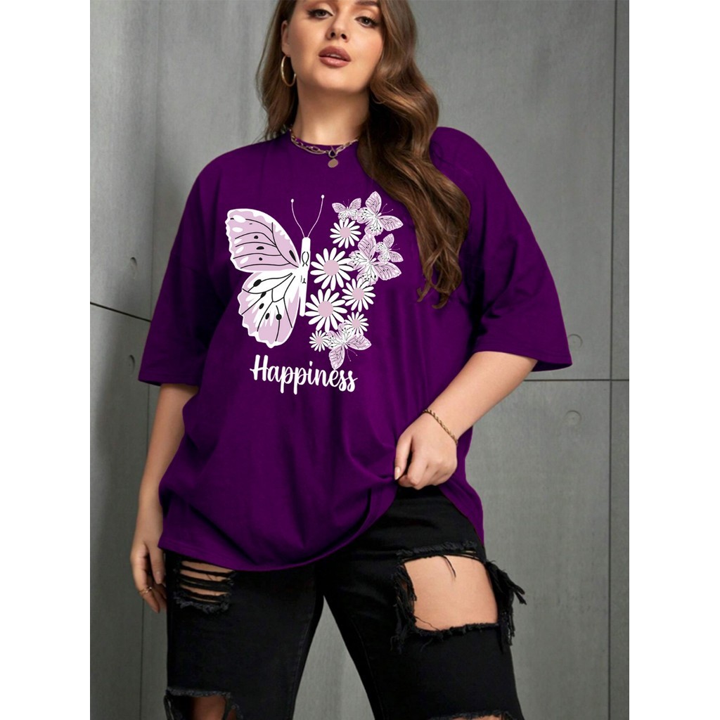 T Shirt Oversized Unissex Felicidade Borboletas Flores Camisa Larga Camiseta Casual Estampada