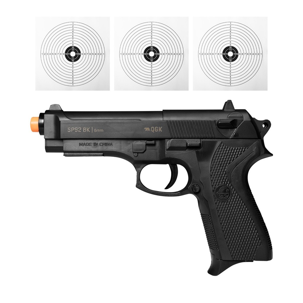PISTOLA DE AIRSOFT SPRING SP92 6MM QGK + ALVO em Oferta na Shopee