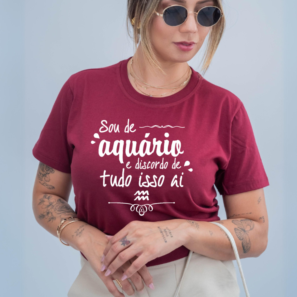 Imagem Camiseta Unissex Estamp Sou de Aquario e Discordo Meme Engraçado Signo