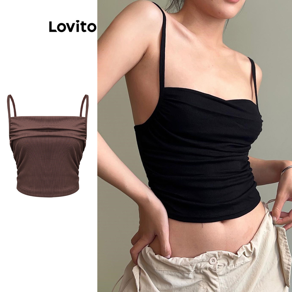 Lovito Regata Casual Lisa Franzida Básica Regata Para Mulheres LNA16188 (Multicolorido) - Women Clothes