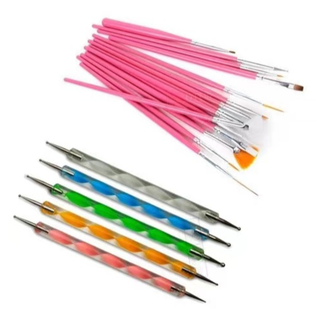 ANA1108 Kit 15 Pincéis + 10 Boleadores Em 5 Pincéis Manicure Desenho · foto 2