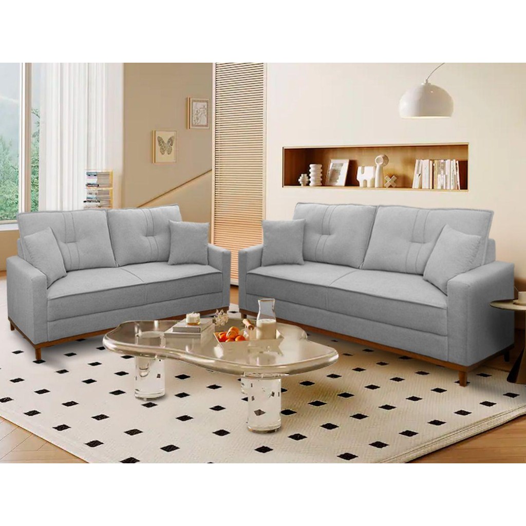 Conjunto Sofá Living 3 e 2 Malibu Bouclê Cinza 1,50/2,30m - King House em Oferta na Shopee