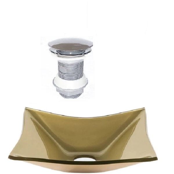 CUBA DE VIDRO RETANGULAR 39CM CHAMPANHE + VALVULA CLICK