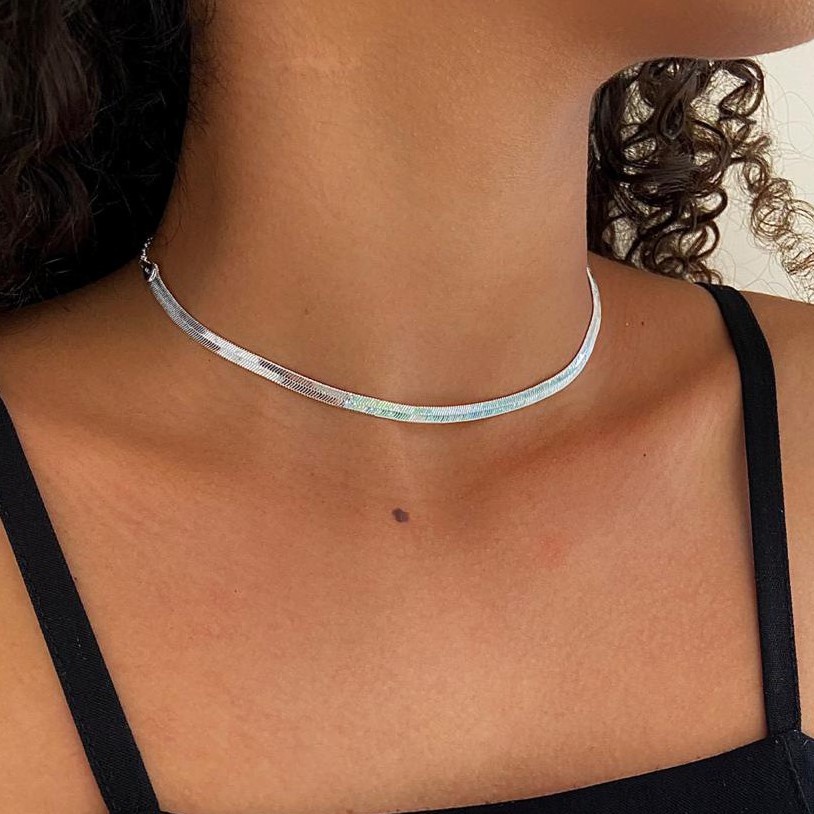 Gargantilha choker fio Laminado Liso Metalizado ajustável Banhada a Prata 925 / Cordão / corrente / colar / masculino e feminino