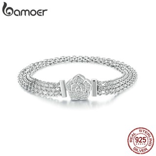 Pulseira Bamoer 925 Sterling Sliver Rose Design Símbolo De Amor Romance Jóias Presentes Para Mulheres