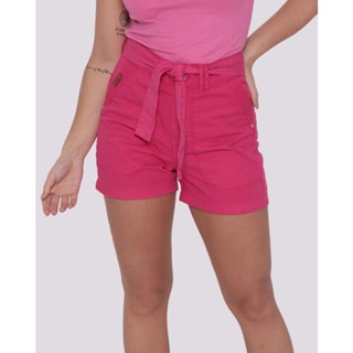 Short Sarja Feminino Faixa Rosa