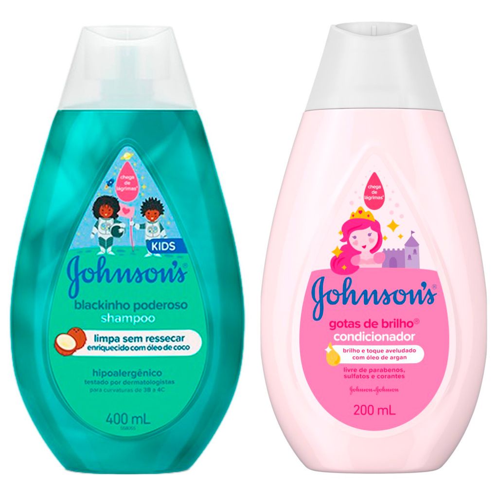 Kit Shampoo Johnson's Kids Blackinho Poderoso 400ml e Condicionador Johnson's Gotas de Brilho 200ml - Mom & Baby