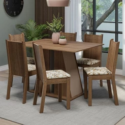 Conjunto Sala de Jantar Mesa Tampo de Madeira 6 Cadeiras Rustic/Crema/Lírio Bege Sharon Madesa