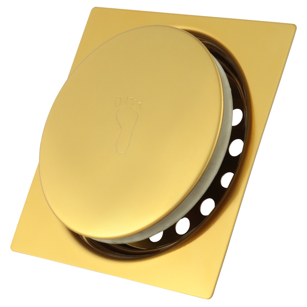 Ralo Click 15x15 Dourado Gold em Aço Inox Quadrado Inteligente Para Banheiro