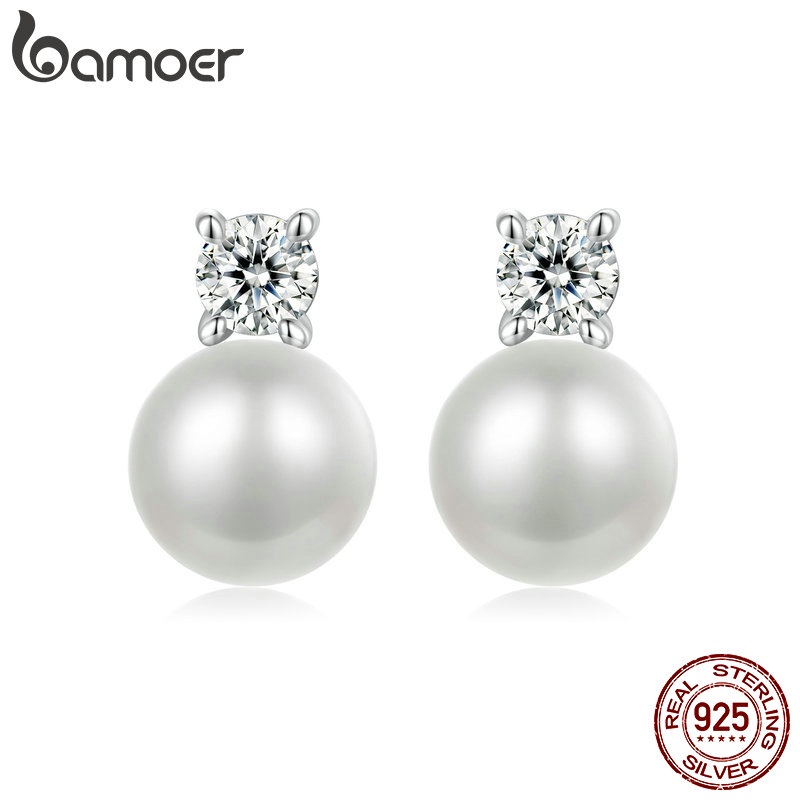 Brincos De Fita Bamoer 925 Sterling Pérola Moissanite Jóias Para Mulheres