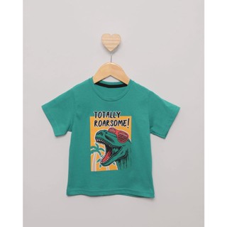 Camiseta Bebê Manga Curta Estampa Dinossauro Verde