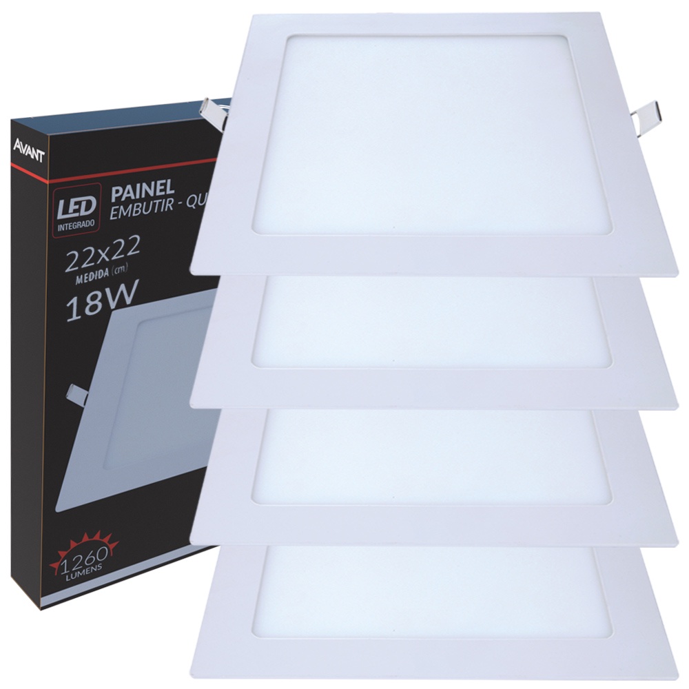 4 Painel Plafon Quadrado Embutir Luminária Gesso 18w 6500k Bivolt