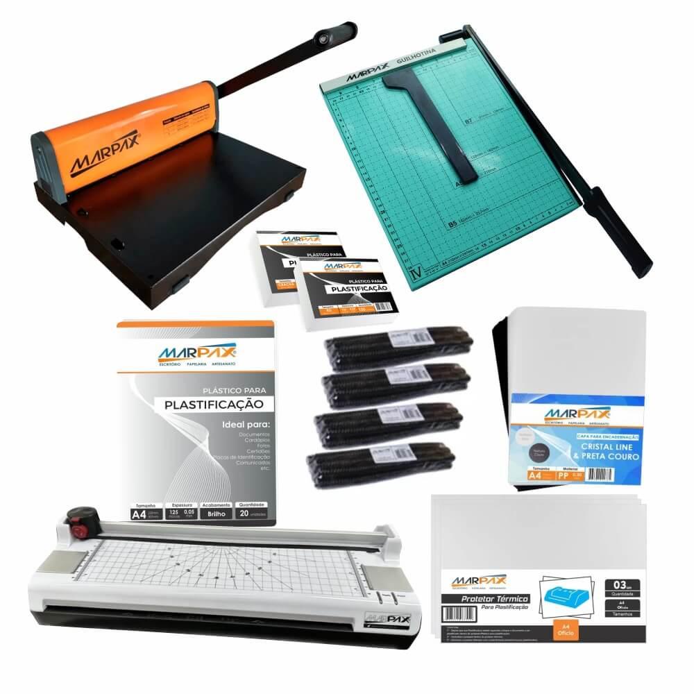 KIT ENCADERNADORA, PLASTIFICADORA , GUILHOTINA + INSUMOS 110v