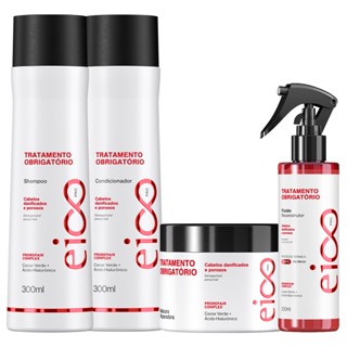 Eico Pro Tratamento Obrigatório Shampoo Sem Sal e Condicionador Leave-in + Máscara Tratamento + Fluído Protetor Térmico