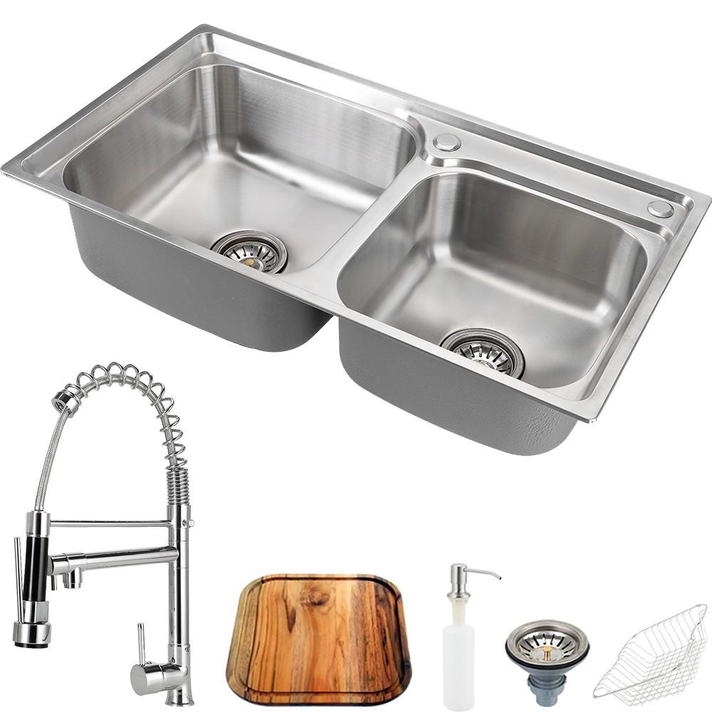 Cuba para cozinha gourmet pia dupla aço inox acessórios e tábua de corte Ticunas e Torneira monocomando Munim Pingoo em Oferta na Shopee