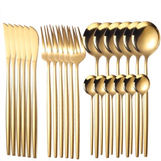 Kit 24 Jogo De Talheres Aço Inoxidável 416 Dourados Adequado Para Festas em Oferta na Shopee