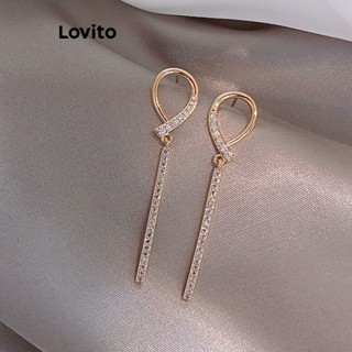Lovito Brincos Casuais De Strass Lisos Para Mulheres LNA32570 (Ouro)