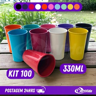 KIT 100 Copos Coloridos Plástico Unidade 330ML - Long Neck - Ideal para Festas, Eventos e Personalização - Variedade de Cores Disponíveis para Personalização Criativa Cores: Preto, Branco, Vermelho, Rosa, Amarelo, Laranja, Azul, Verde, Lilás, Tiffany