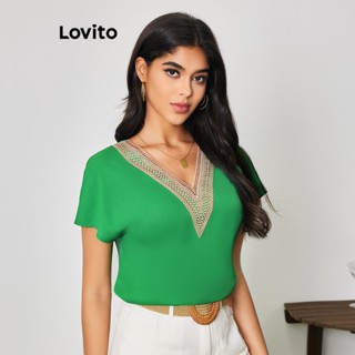 Lovito Casual Blusa Feminina Lisa com Gola Contrastante LBA05017 (Verde)