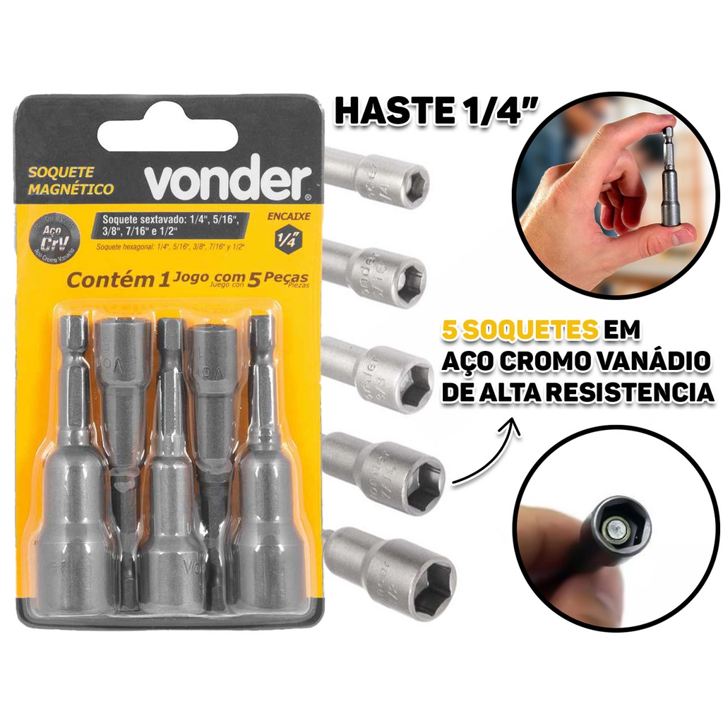 Jogo C/ 5 Bits Soquete Magnético Chave Canhão Aço Sextavado P/ Parafusadeira Encaixe 1/4 Apertar E Soltar Parafusos em Oferta na Shopee