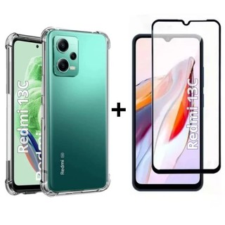 Kit 2em1 Compativel Com Xiaomi Redmi 13C - Capa Capinha TPU Anti-Impacto +  Pelicula de Vidro Temperado 3D Full Cover