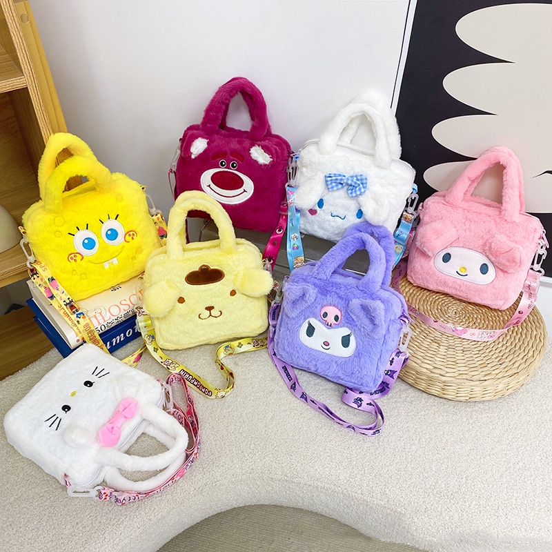 Bonito Dos Desenhos Animados Crianças Sanrio Mini Crossbody Saco Mochila Boneca De Pelúcia Kuromi Melodia Kitty Bolsa De