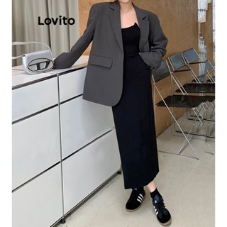Lovito Casual Blazer Feminino Liso com Botão LNA29495 (Cinza Escuro)