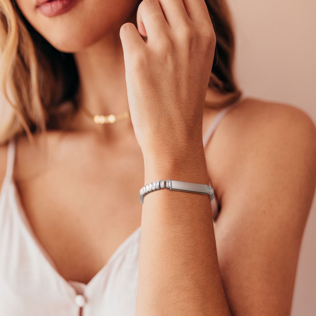 Vnox Zircon Pulseira De Tênis Cúbico Sem Engrave Para Menina Feminina , 18K Gold Name ID Aço Inoxidável Corrente Jóias Presente — imagem 2 de 2