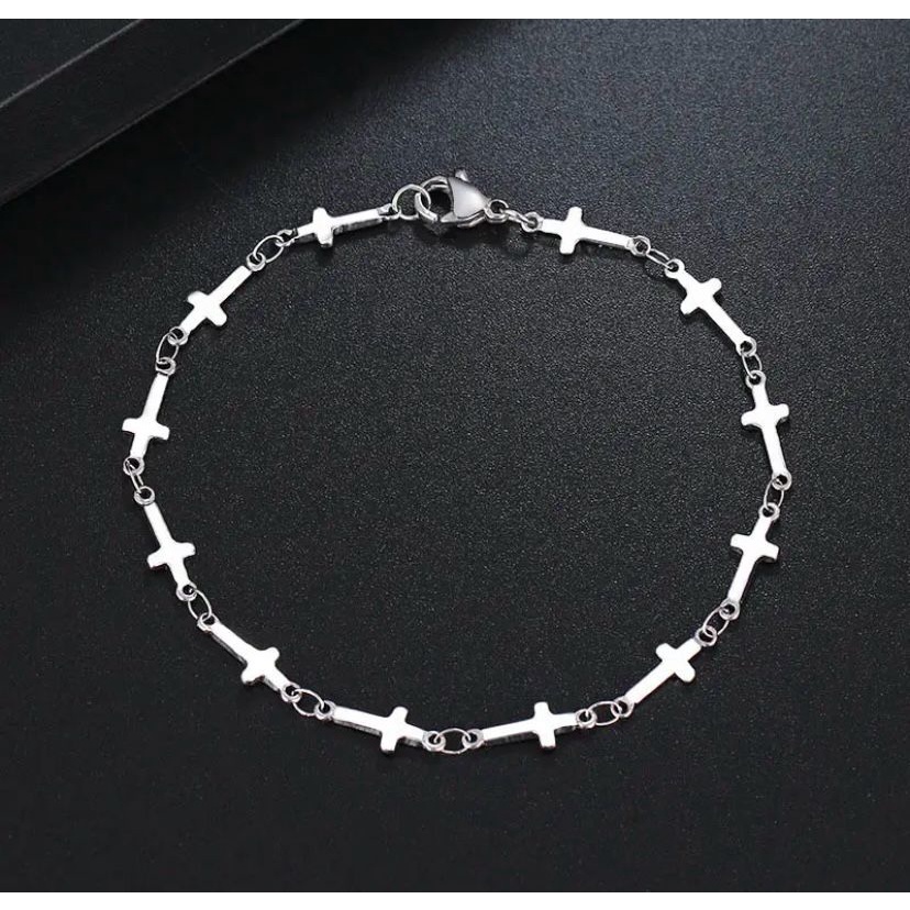 Pulseira elo cruz crucifixo aço inox prata Unissex Masculina em Oferta na Shopee