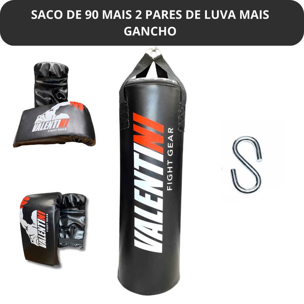 Saco de Pancada VALENTINI  90 cm - Treino Boxe Muay Thai  - Alta Resistencia + 2 Luva Bate Saco Preta em Oferta na Shopee