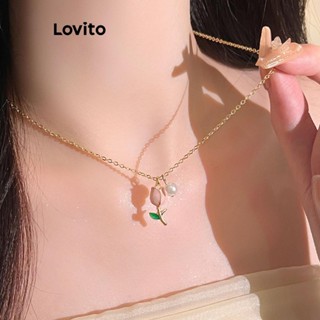Lovito Colares Femininos Românticos Com Pérolas Florais E Tulipas Com Design Sofisticado E Suave LFA13661