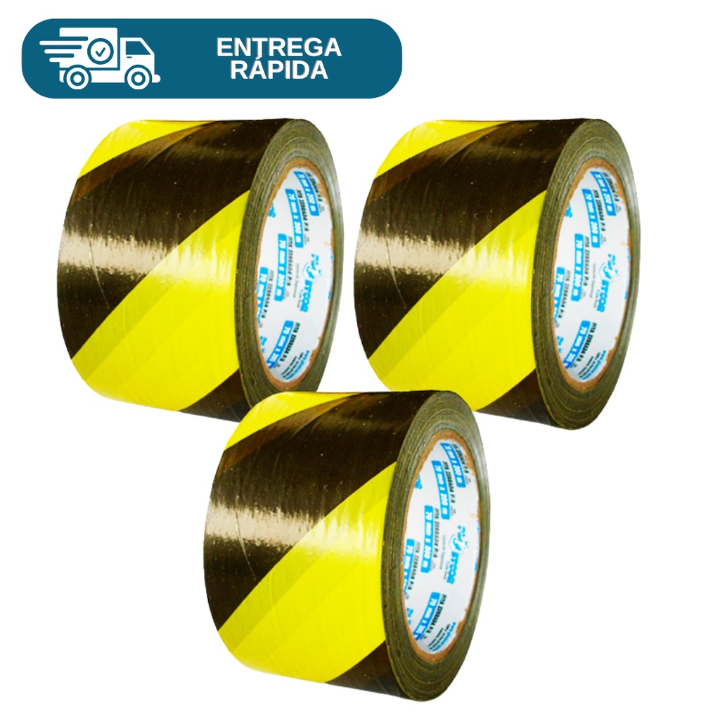 Kit 3 Fita Zebrada Amarela e Preta Para Isolamento 70mm X 150 Metros Sinalização