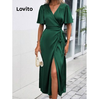 Lovito Vestido Elegante Com Costura Em Tecido Liso Para Mulheres LBL07098