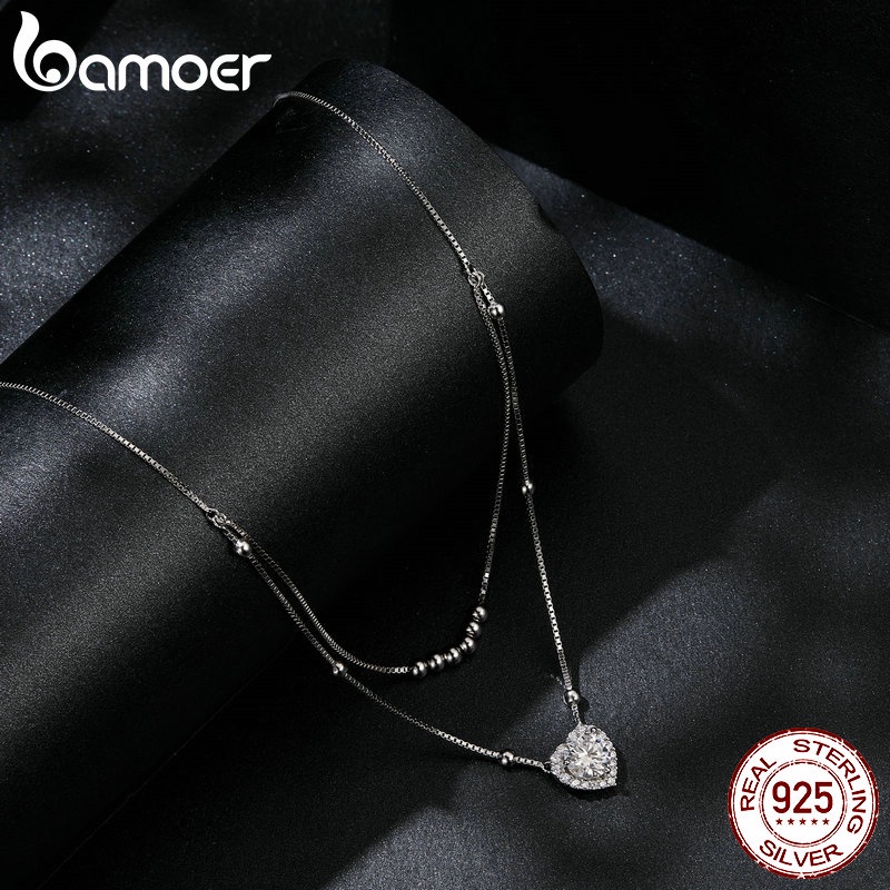 Colar De Fita Bamoer 925 Sterling Dupla Camada 1ct Moissanita Jóias Presentes Para Mulheres - Fashion Accessories