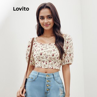 Lovito Boho Ditsy Blusa Feminina Com Botões Florais E Zíper L47ED105 (Branca)