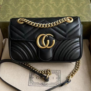 GG Saco Clássico Estilo Mulher De Couro Ombro Com Corrente De Genuíno (22 * 13 * 6CM)