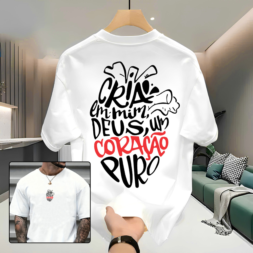 Camiseta Masculina Streetwear 100% Algodão Estampada Cria um Coração Camisa Unissex Premium em Oferta na Shopee