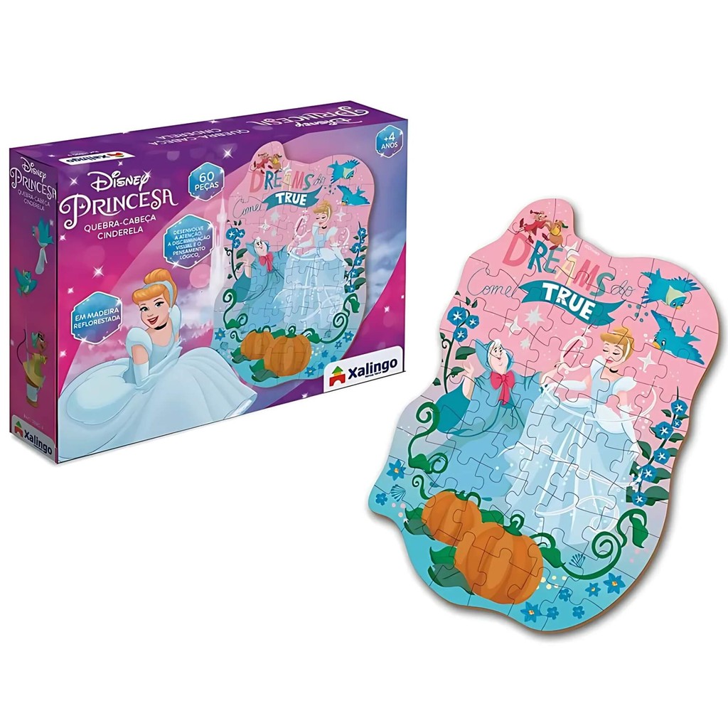 Quebra-Cabeça Infantil 60 Peças Disney Cinderela +3 Anos Xalingo - 18909 em Oferta na Shopee
