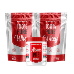 Kit 2x 100% Pure Whey 900g + Pré treino Atomic Maça Verde 300g PURETECH