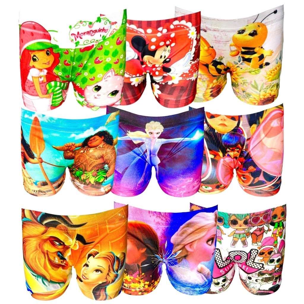 Kit 10 Calcinha Shortinho Infantil Feminina Boxer Menina Personagens Princesas em Oferta na Shopee